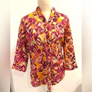 Breckenridge Women’s 100%  bottom Floral 3/4 Sleeve Button Up Blouse Small NWT